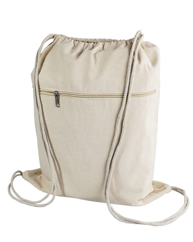 Zippered Cotton Canvas Drawstring Bag